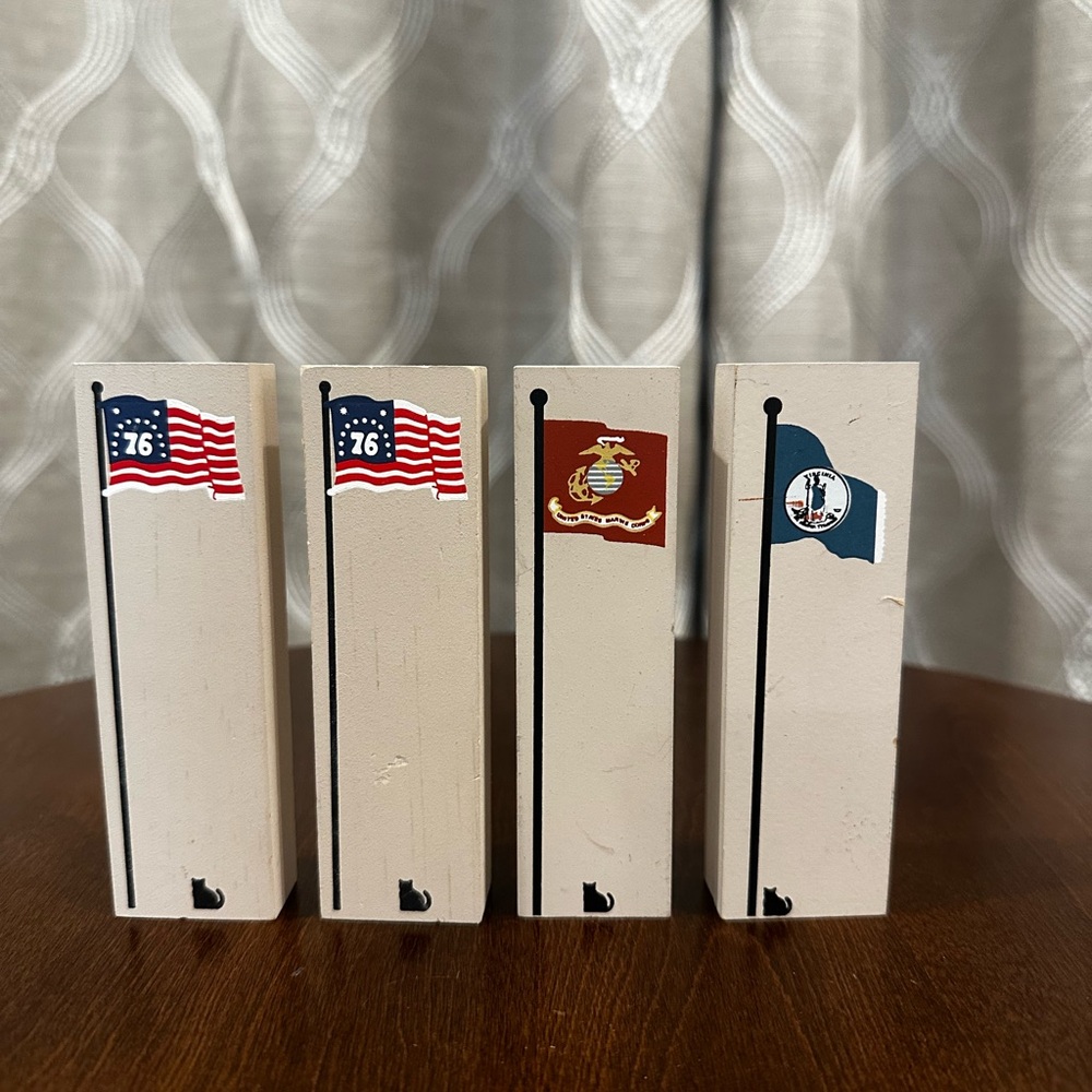 Set of Four Decorative Wooden Flags